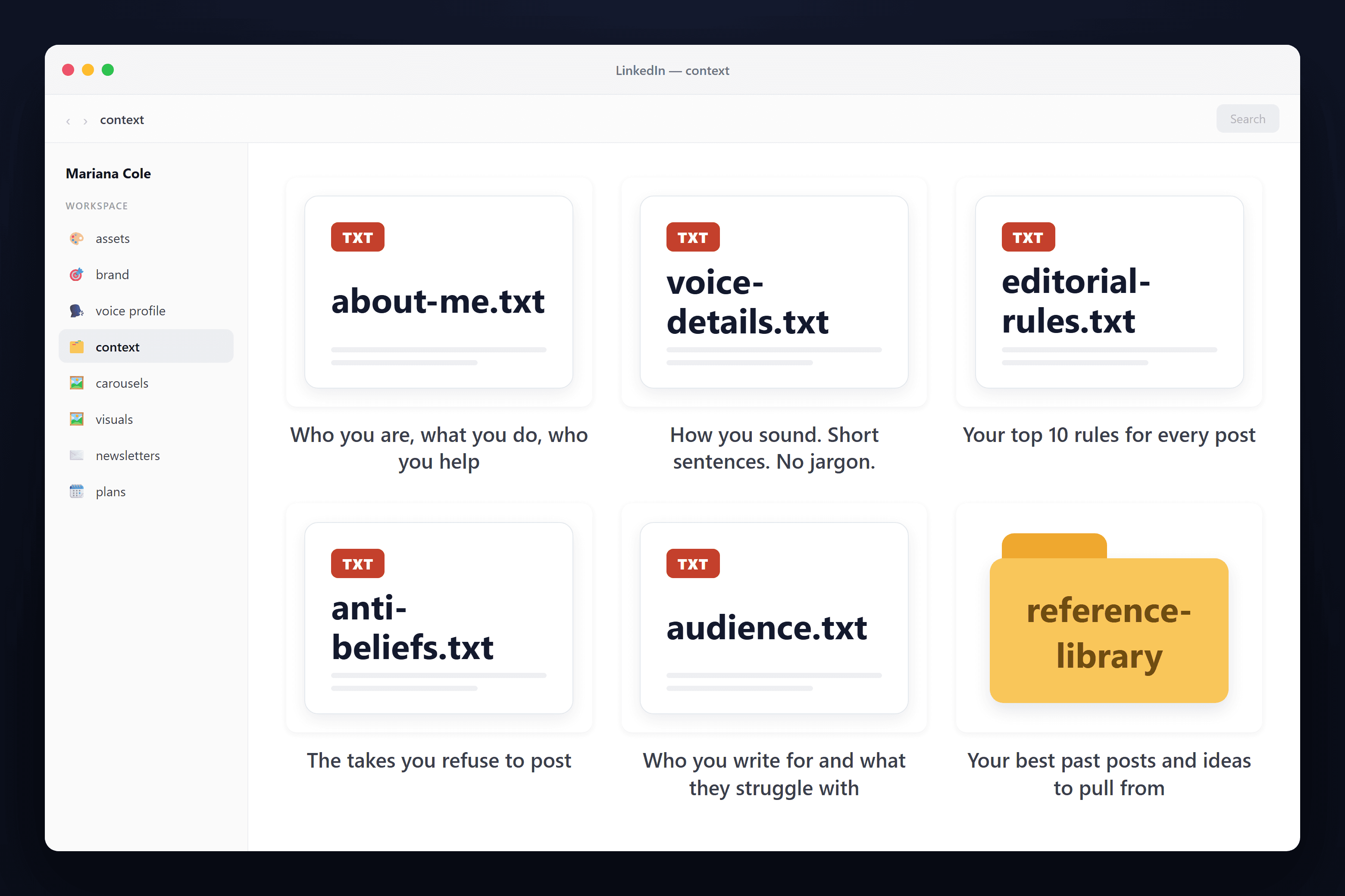 Your context folder in the workspace