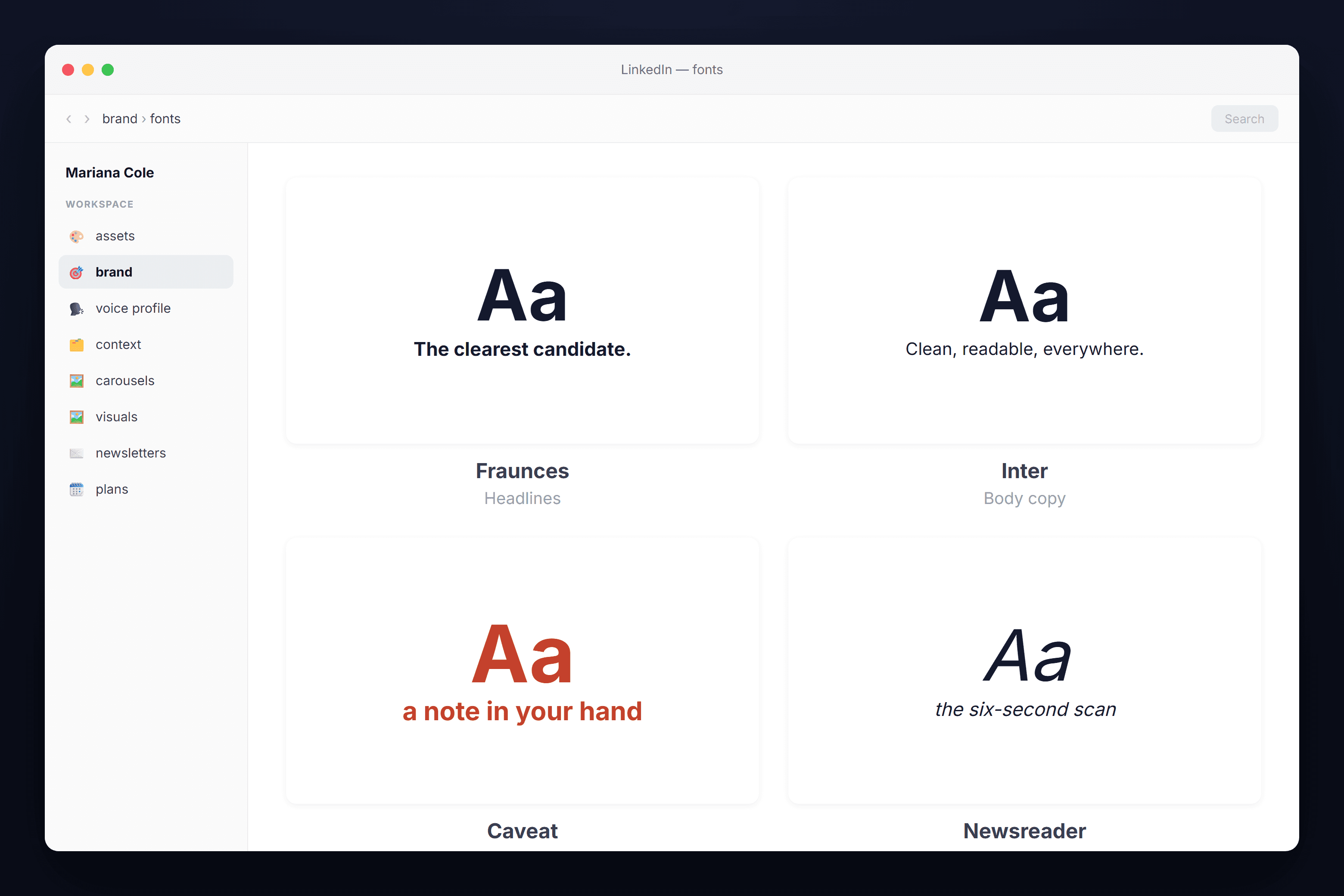 Your fonts folder in the workspace